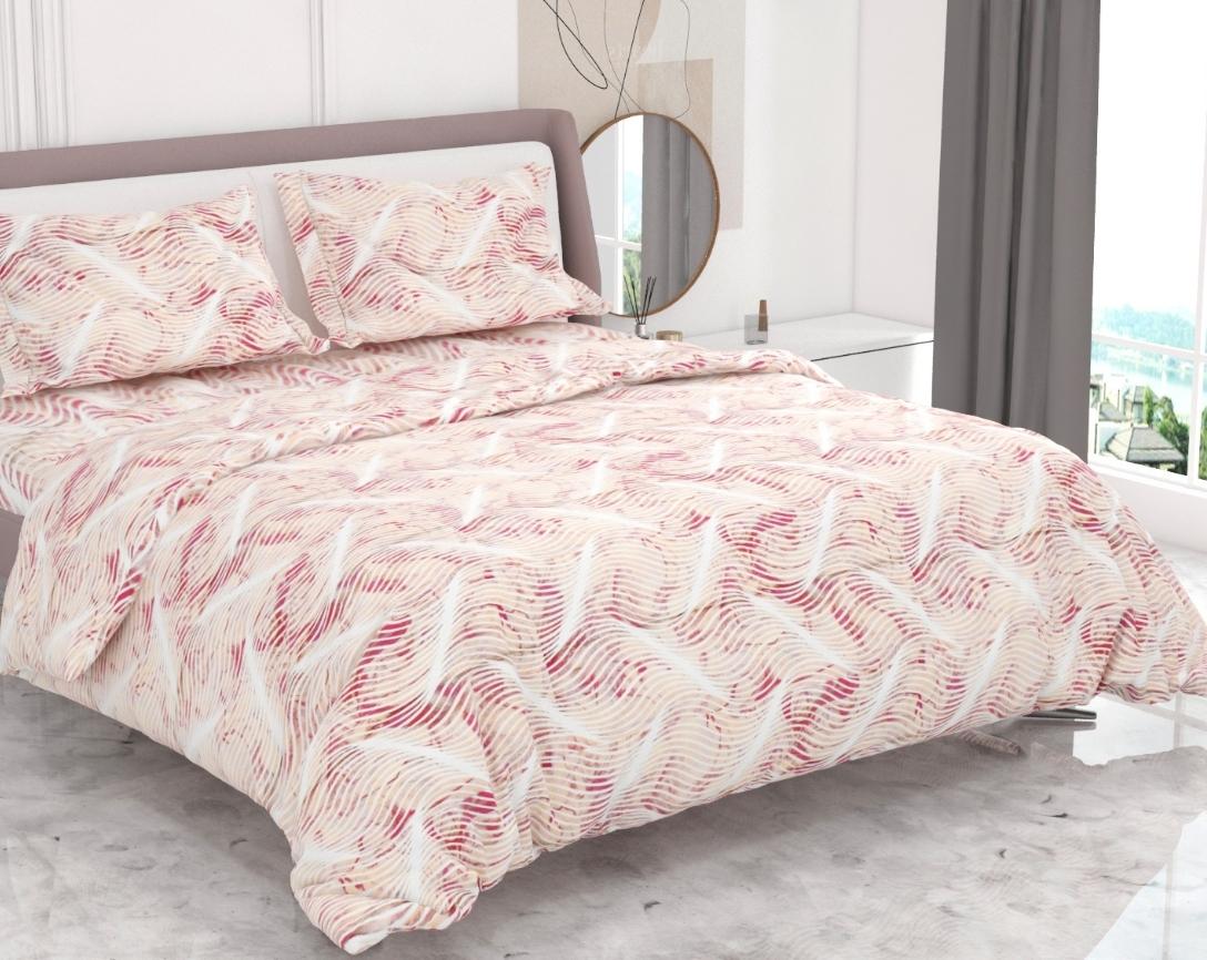 Premium Cotton King Size Double Bed Bedsheet With 2 Pillow Covers-Cream and Maroon Abstract