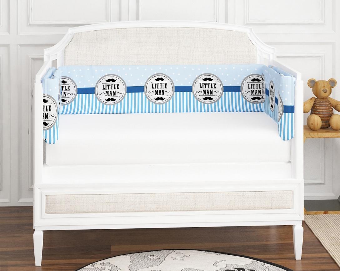 Newborn Cotton 6pc Cot Bedding Set Little Man Theme-Blue & Grey