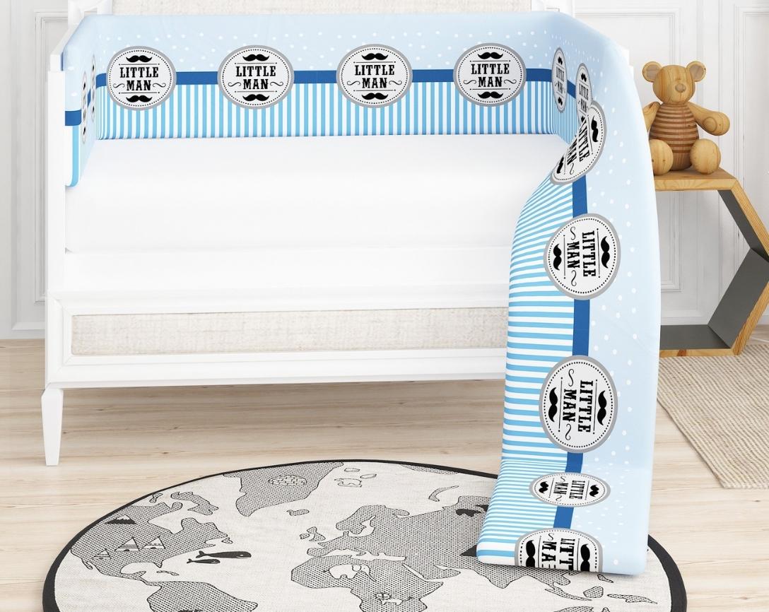 Newborn Cotton 6pc Cot Bedding Set Little Man Theme-Blue & Grey