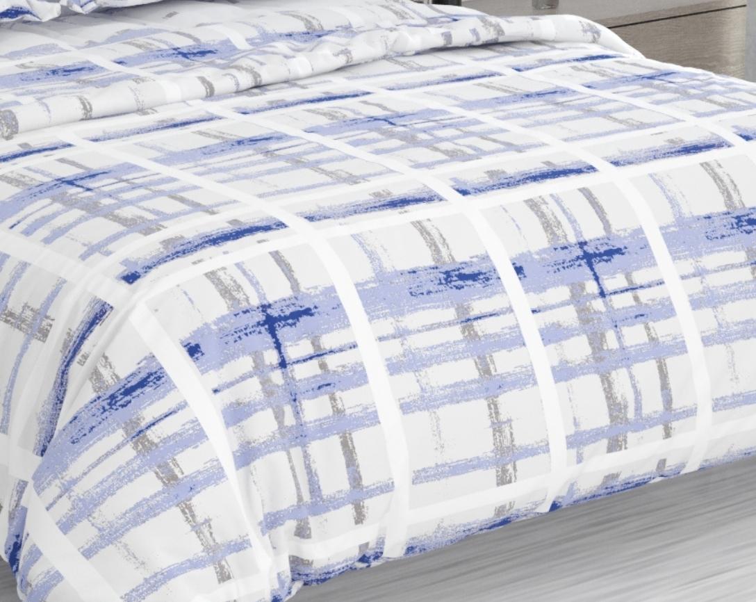 Premium Cotton King Size Double Bed Bedsheet With 2 Pillow Covers-Chocolate Blue and Grey Checks