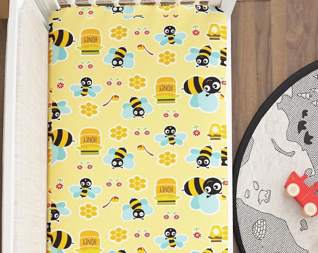 Newborn Cotton 6Pc Cot Bedding Set Honey Bee Theme-Multicolor