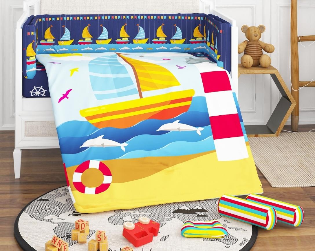 Newborn Cotton 6pc Cot Bedding Set Boat Theme-Blue