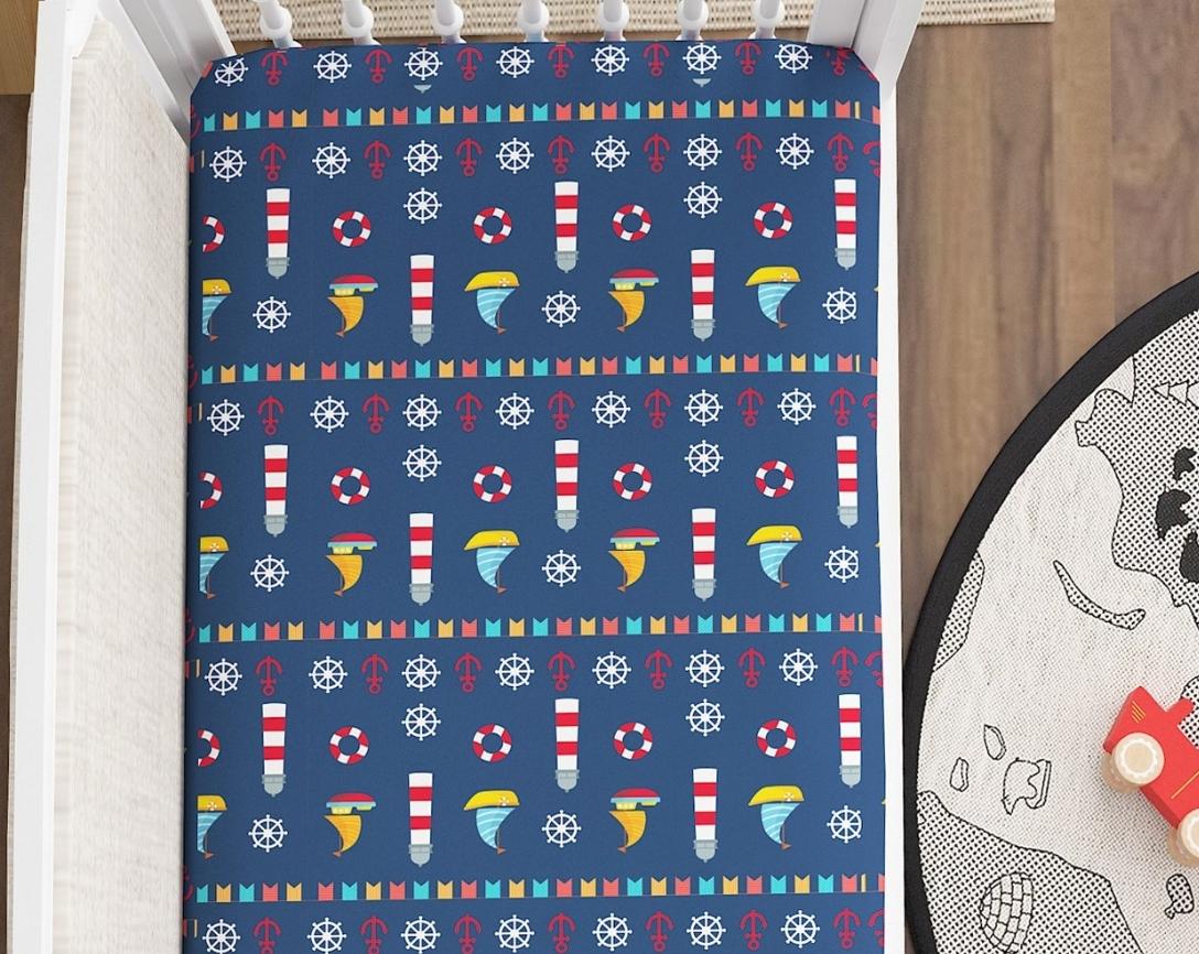 Newborn Cotton 6pc Cot Bedding Set Boat Theme-Blue