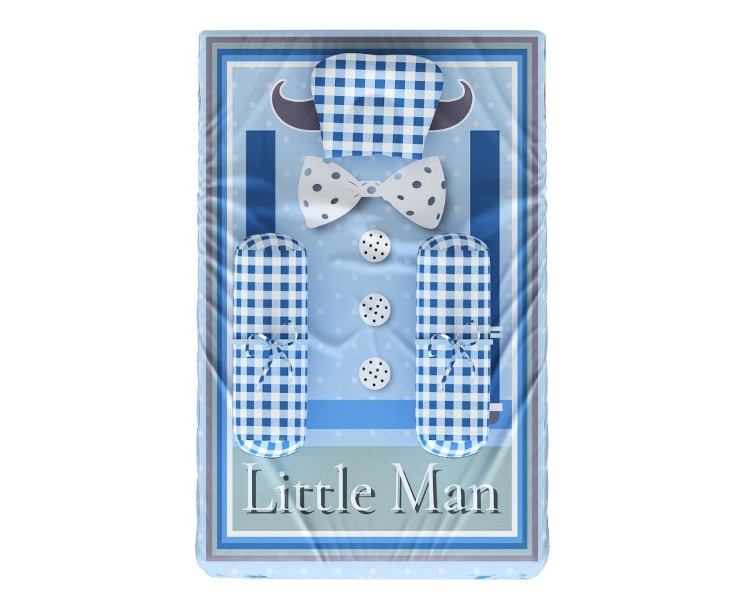 Newborn Cotton 4pc Cot Gadda Set Little Man Theme (Gadda, U Pillow, Bolsters)- Blue & Grey