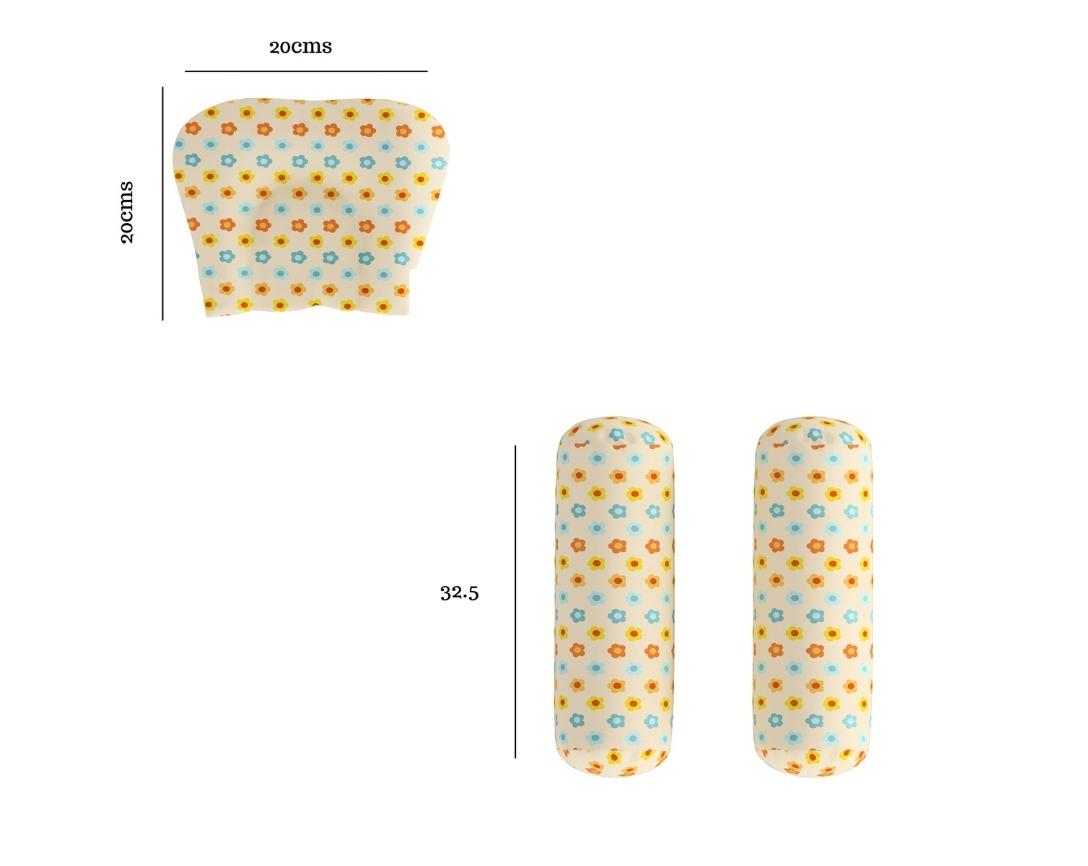 Newborn Cotton 4pc Gadda Set Little Girl Theme (Gadda, U Pillow, Bolsters)- Off White & Red