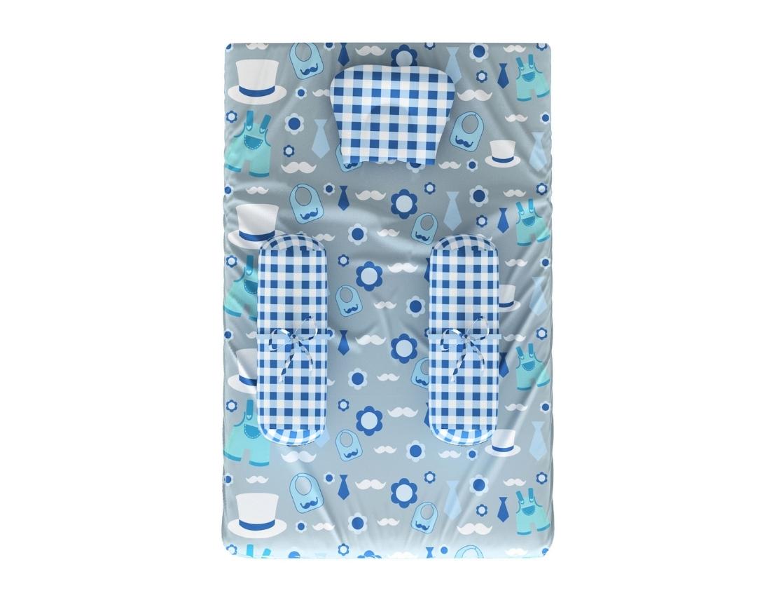 Newborn Cotton 5pc Bedding Set Little Man Theme (Gadda, Comforter, U Pillow, Bolsters)- Blue & Grey