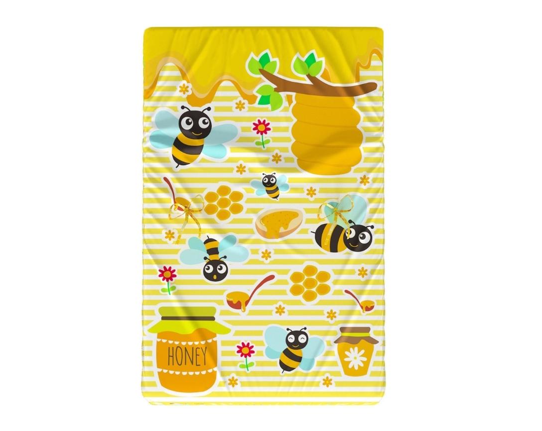 Newborn Cotton 4Pc Gadda Set Honey Bee Theme (Gadda, U Pillow, Bolsters)- Yellow