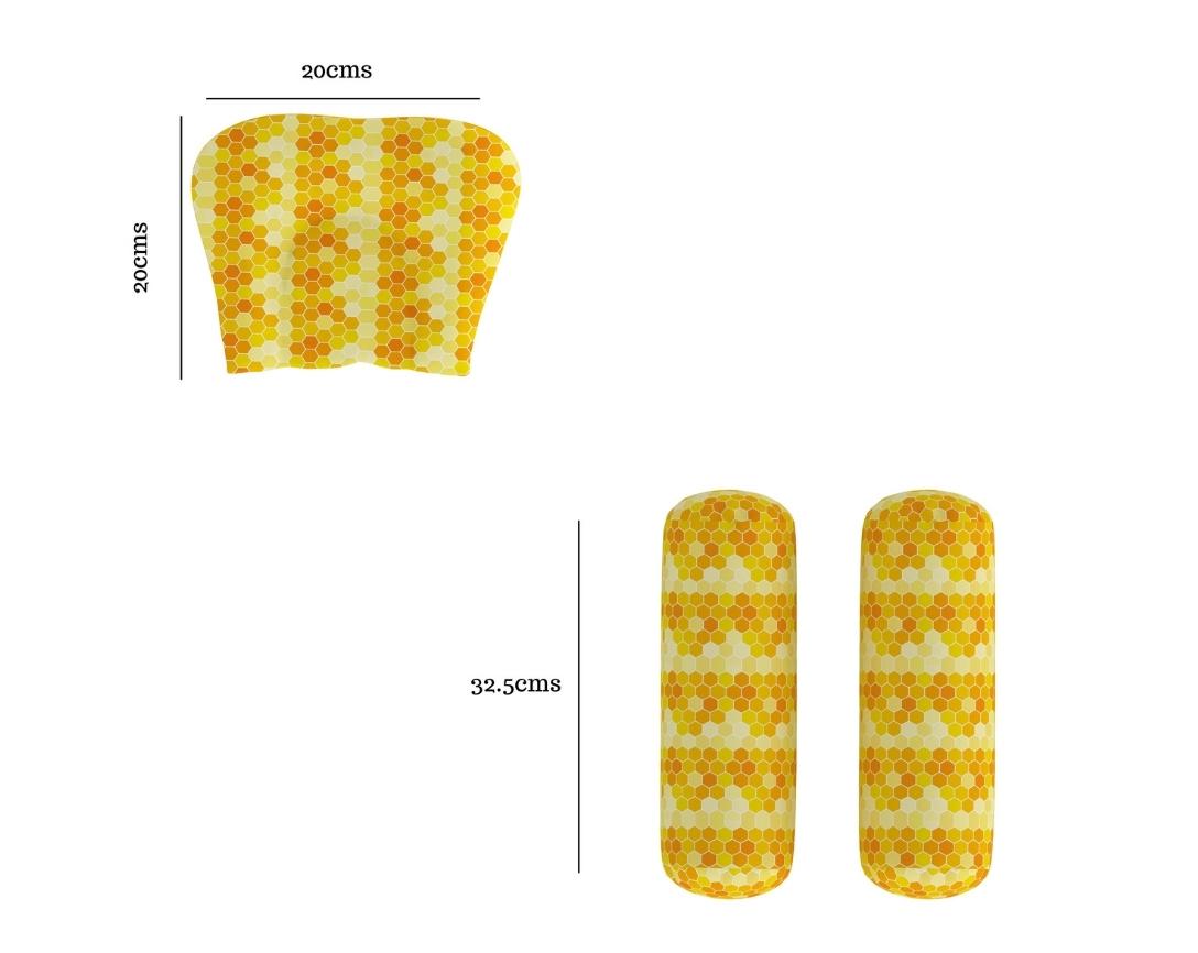Newborn Cotton 4Pc Gadda Set Honey Bee Theme (Gadda, U Pillow, Bolsters)- Yellow