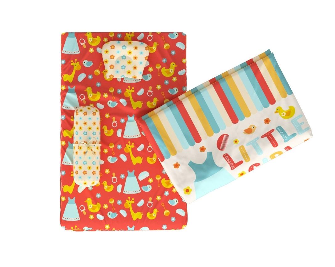 Newborn Cotton 5pc Bedding Set Little Girl Theme (Gadda, Comforter, U Pillow, Bolsters)- Off White & Red