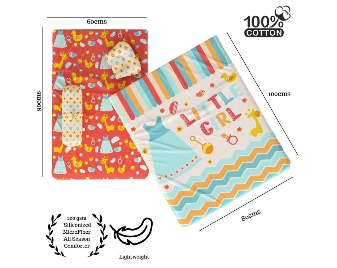 Newborn Cotton 5pc Bedding Set Little Girl Theme (Gadda, Comforter, U Pillow, Bolsters)- Off White & Red
