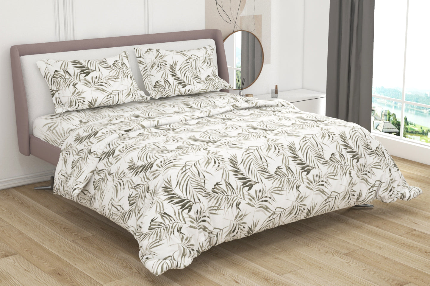 Premium Cotton King Size Double Bed Bedsheet With 2 Pillow Covers-Grey & White