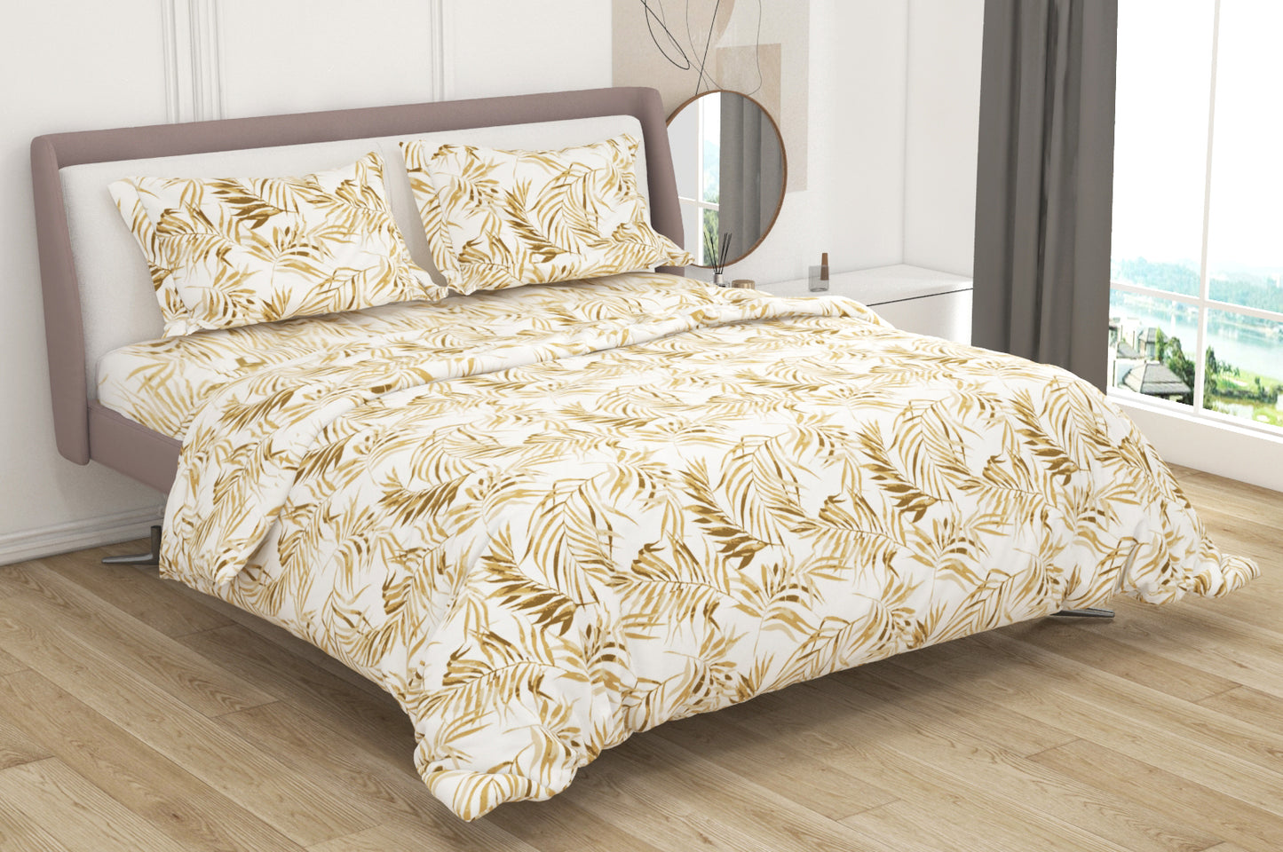 Premium Cotton King Size Double Bed Bedsheet With 2 Pillow Covers-Golden Brown