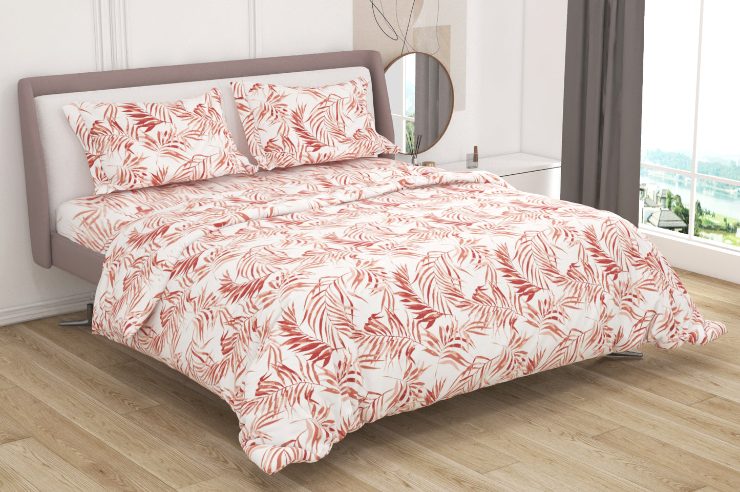 Premium Cotton King Size Double Bed Bedsheet With 2 Pillow Covers-Red & White