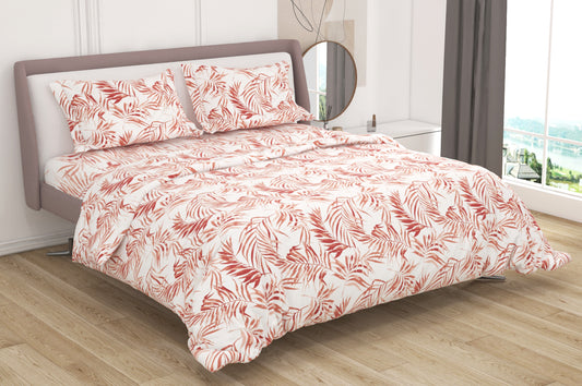 Premium Cotton King Size Double Bed Bedsheet With 2 Pillow Covers-Red & White