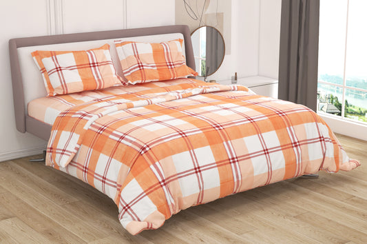 Premium Cotton King Size Double Bed Bedsheet With 2 Pillow Covers-Red & White Check
