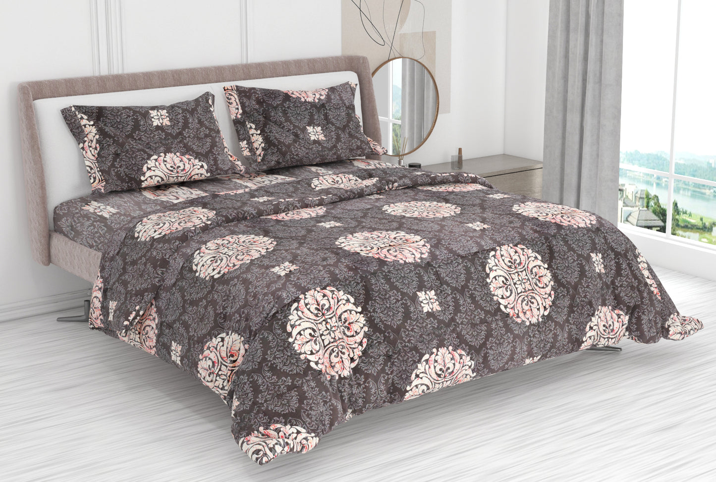 Premium Cotton King Size Double Bed Bedsheet With 2 Pillow Covers-Coffee
