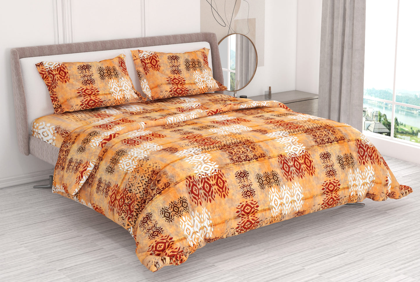 Premium Cotton King Size Double Bed Bedsheet With 2 Pillow Covers-Rust