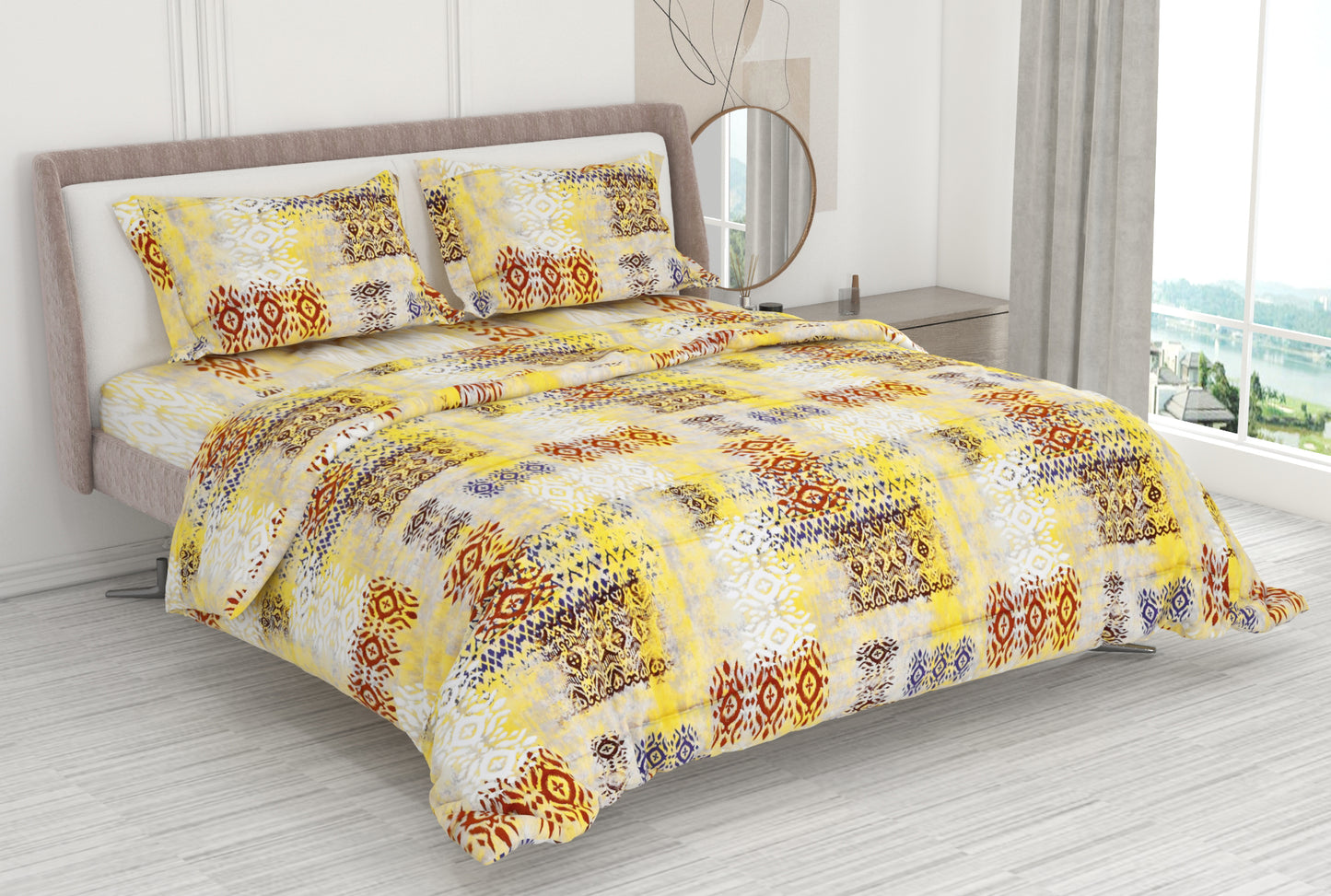 Premium Cotton King Size Double Bed Bedsheet With 2 Pillow Covers-Yellow