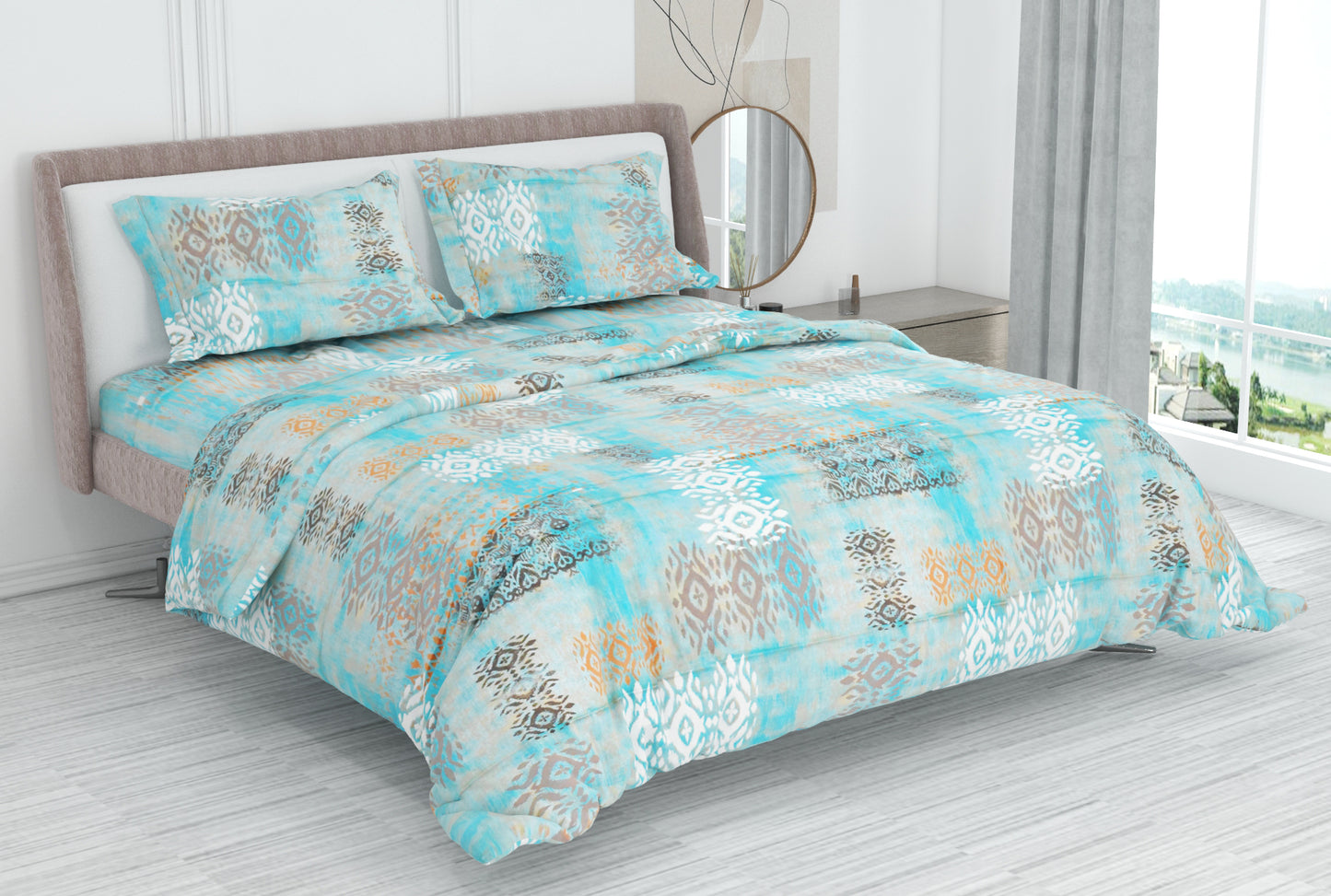 Premium Cotton King Size Double Bed Bedsheet With 2 Pillow Covers-Sky Blue