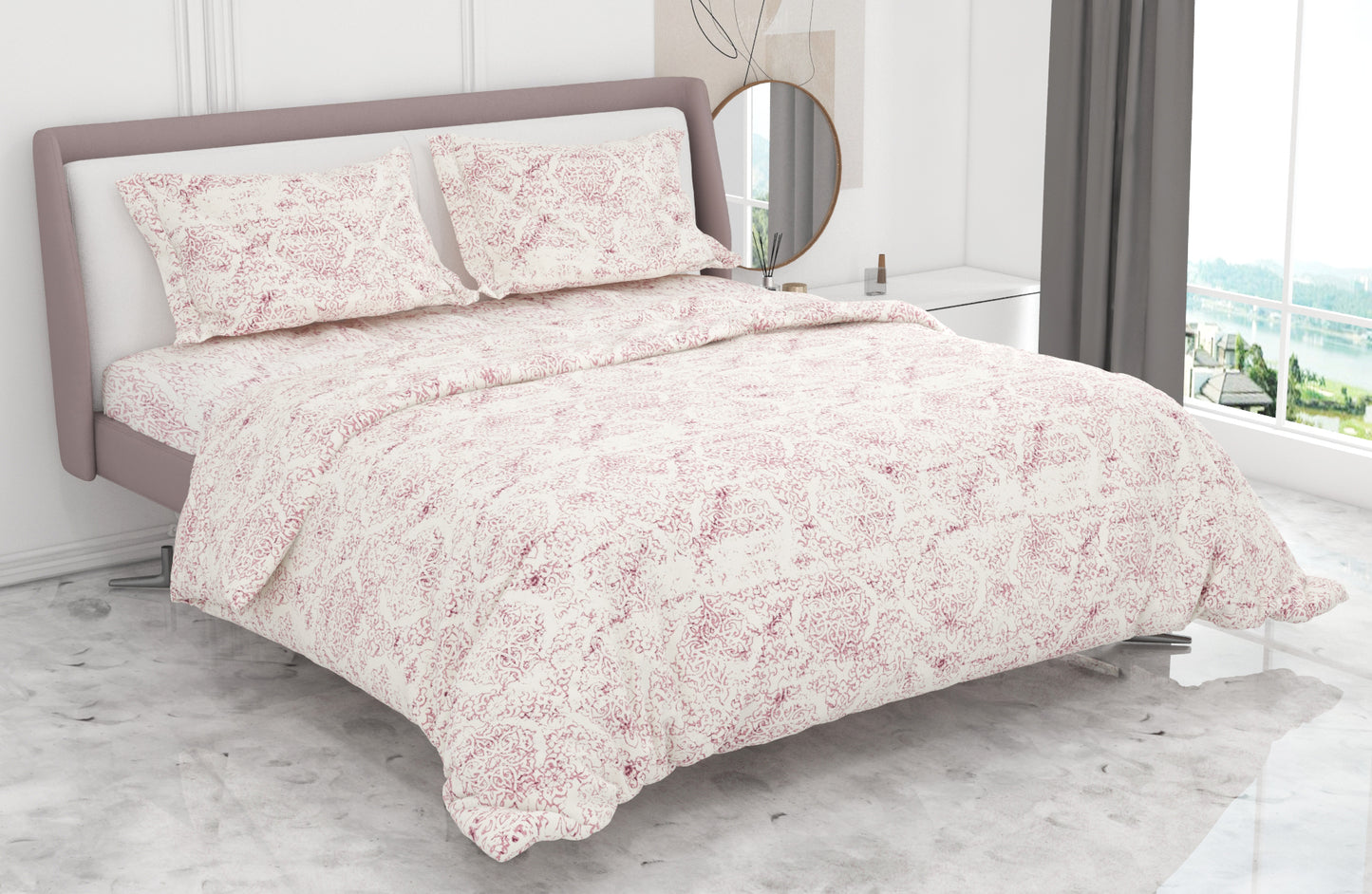 Premium Cotton King Size Double Bed Bedsheet With 2 Pillow Covers-Red & White
