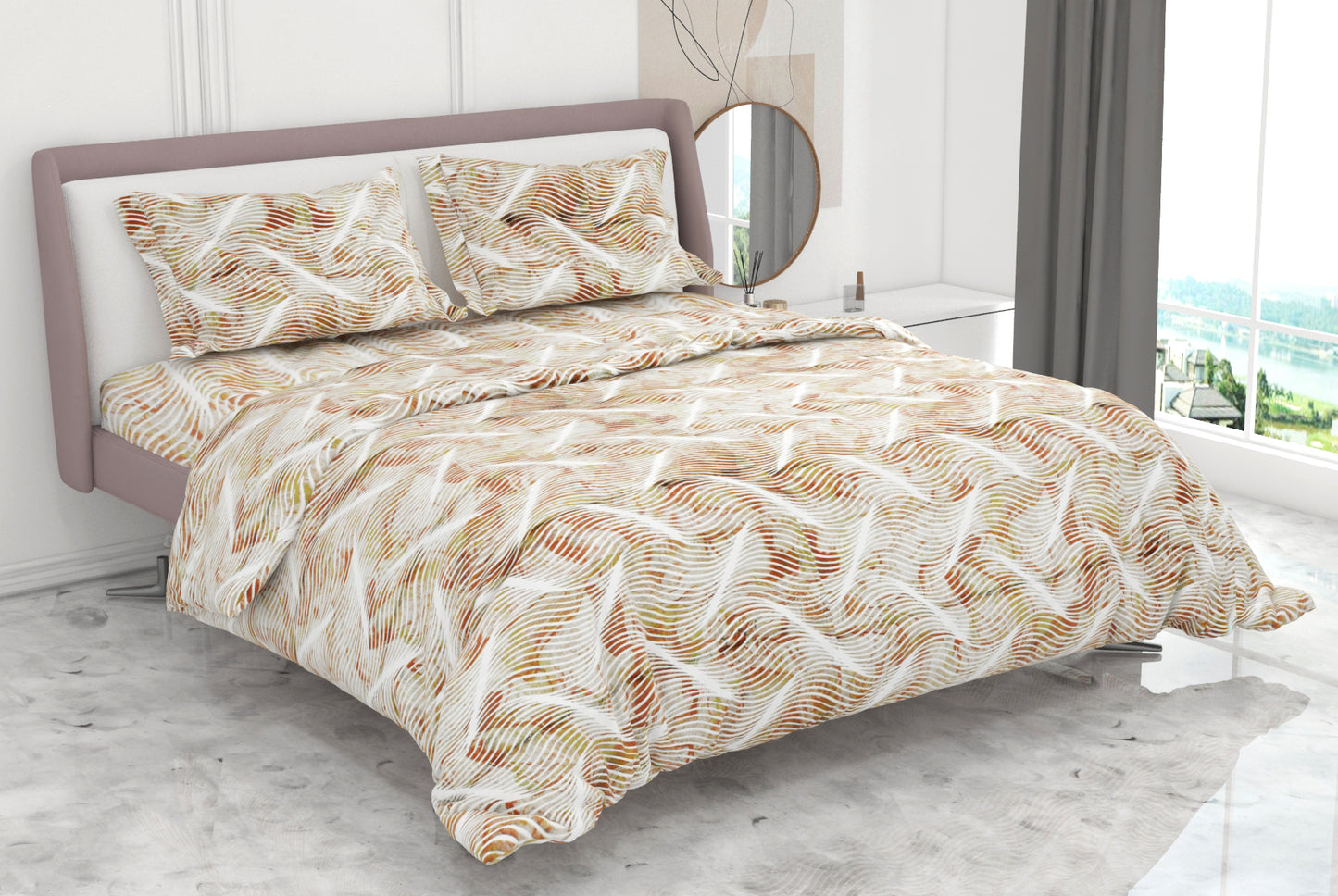 Premium Cotton King Size Double Bed Bedsheet With 2 Pillow Covers-Brown Abstract