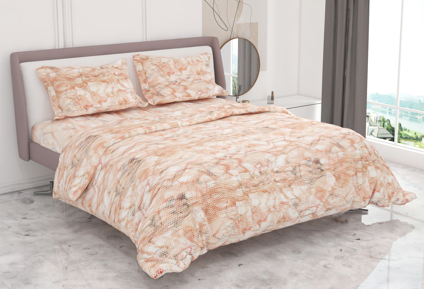 Premium Cotton King Size Double Bed Bedsheet With 2 Pillow Covers-Brown Abstract