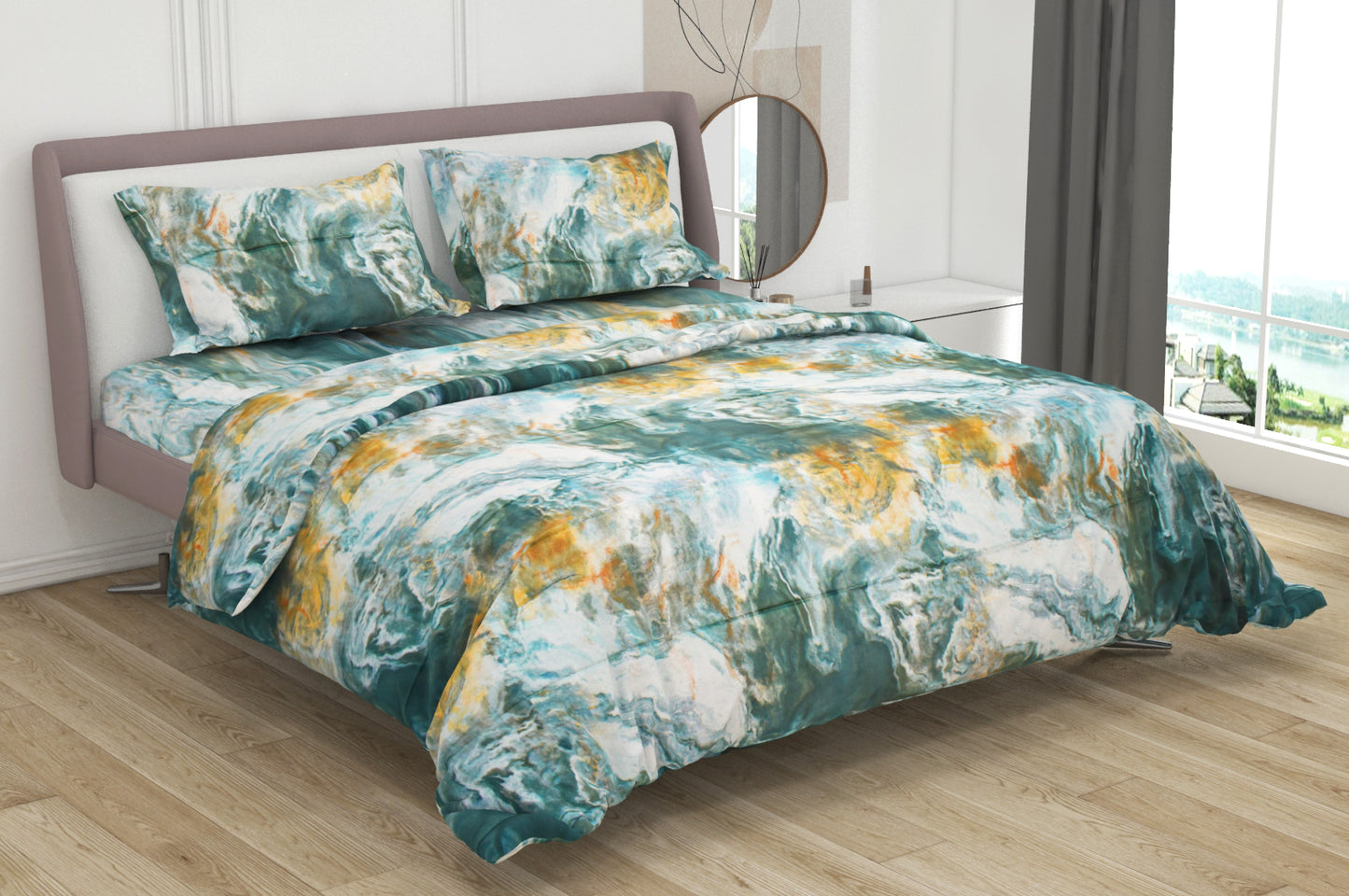 Premium Cotton King Size Double Bed Bedsheet With 2 Pillow Covers-Green