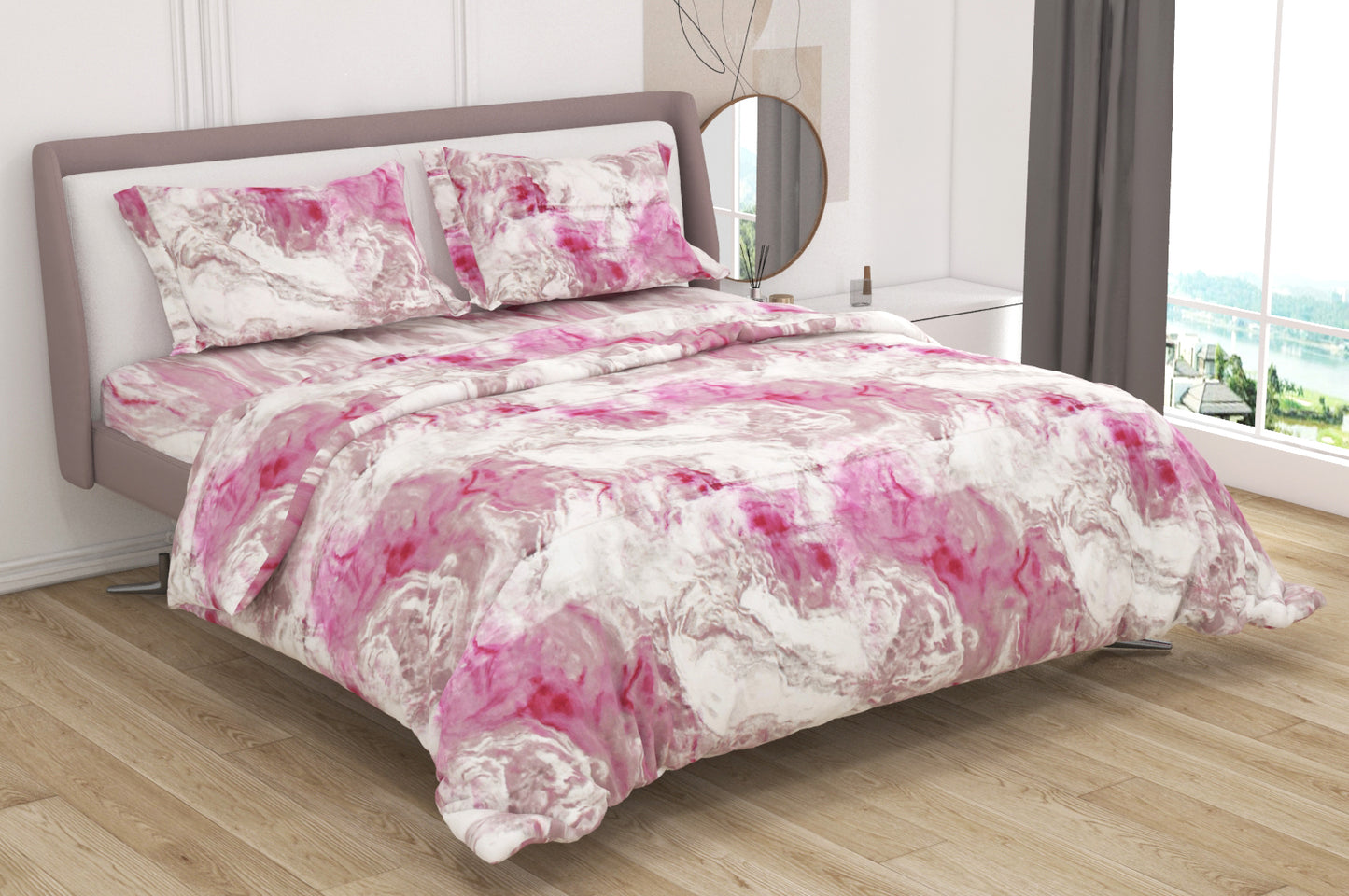 Premium Cotton King Size Double Bed Bedsheet With 2 Pillow Covers-Pink