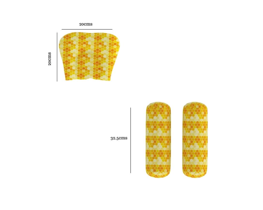 Newborn Cotton 5pc Bedding Set Honey Bee Theme (Gadda, Comforter, U Pillow, Bolsters)- Multicolor