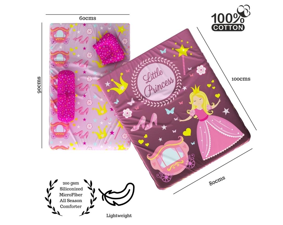 Newborn Cotton 5pc Bedding Set Princess Theme (Gadda, Comforter, U Pillow, Bolsters)-Purple