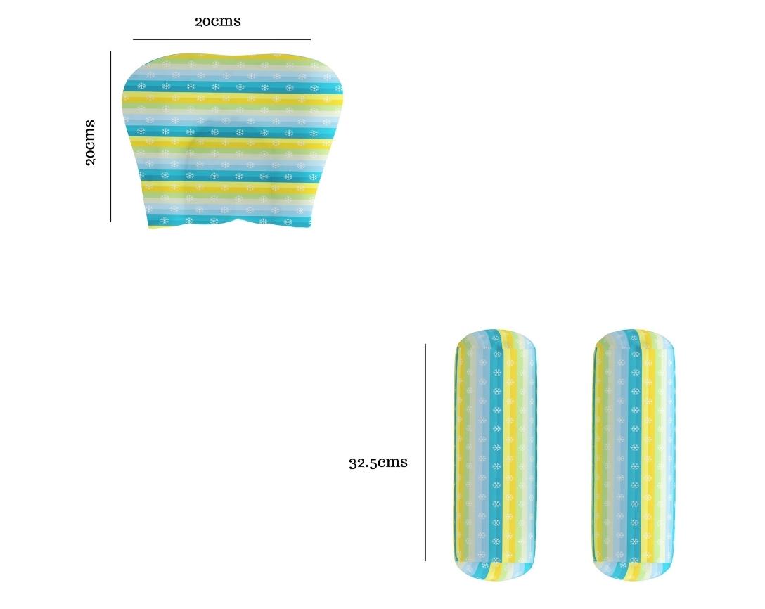 Newborn Cotton 4pc Cot Gadda Set Penguin Theme (Gadda, U Pillow, Bolsters)- Green & Blue