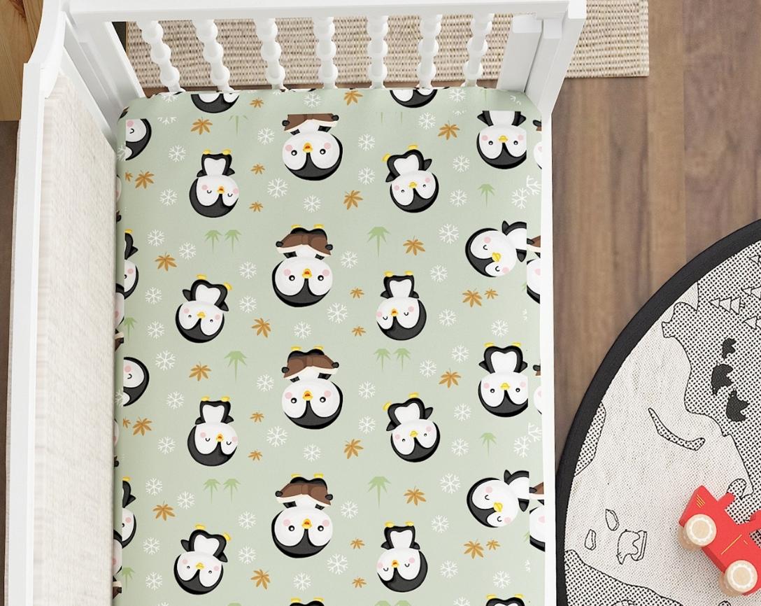 Cotton Fitted Cot Bedsheet Penguin Design