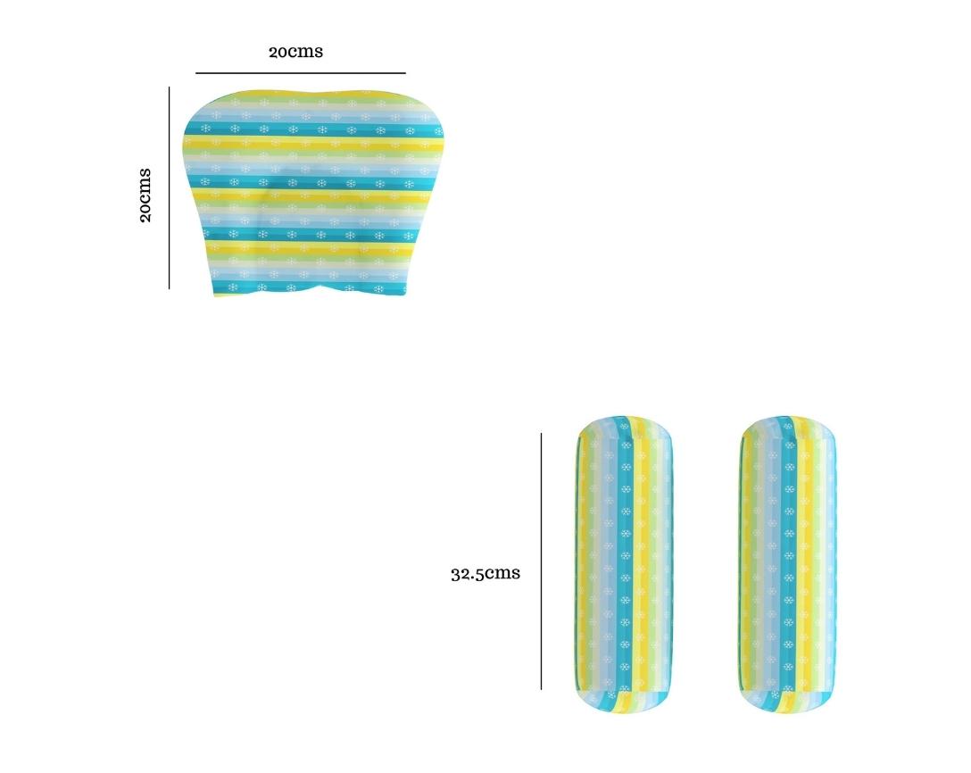 Newborn Cotton 5pc Bedding Set Penguin Theme (Gadda, Comforter, U Pillow, Bolsters)- Green & Blue