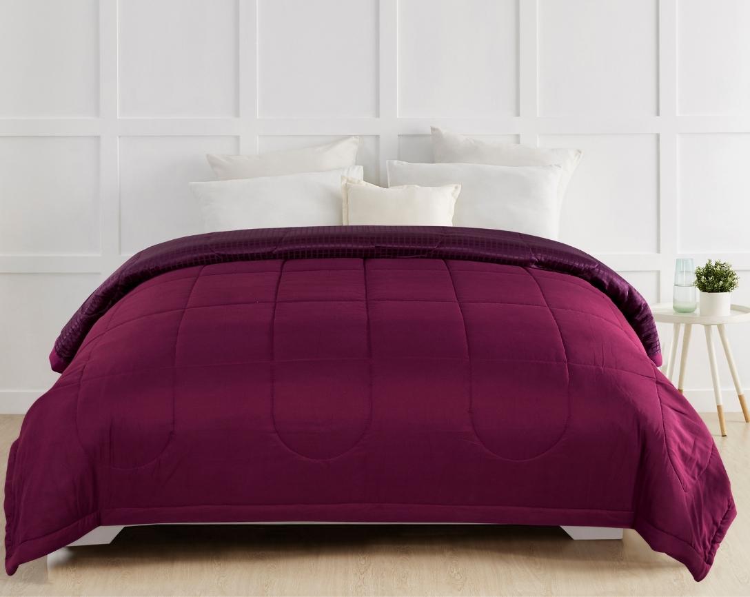 Classic Check Double Bed Comforter-Burgundy