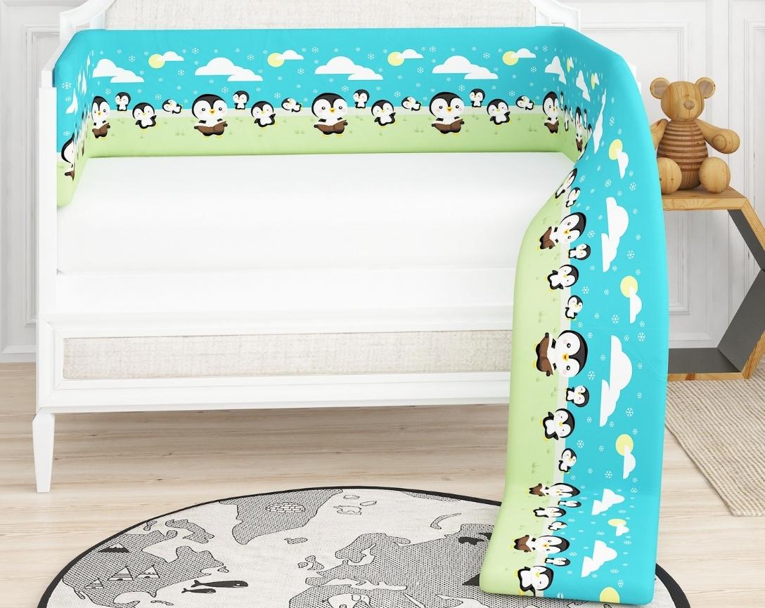 Newborn Cotton 6pc Cot Bedding Set Penguin Theme-Green & Blue