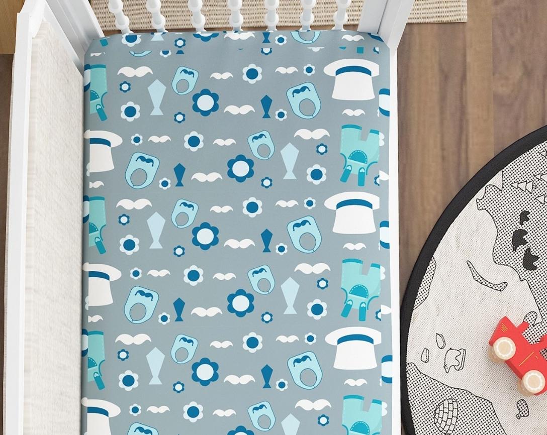 Cotton Fitted Cot Bedsheet Little Man Design