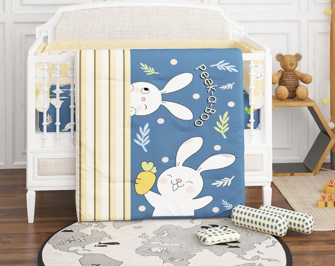 Newborn Cotton 6pc Cot Bedding Set Peek a Boo Theme-Navy Blue & Beige