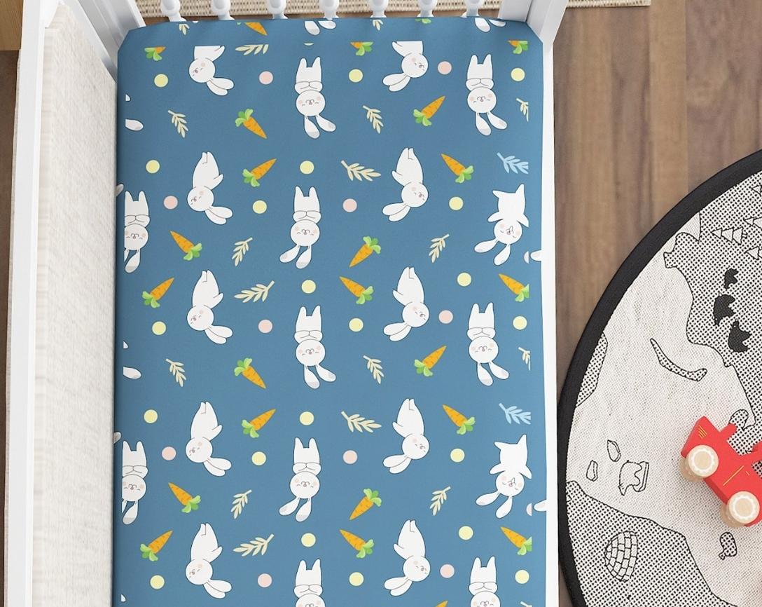 Newborn Cotton 6pc Cot Bedding Set Peek a Boo Theme-Navy Blue & Beige