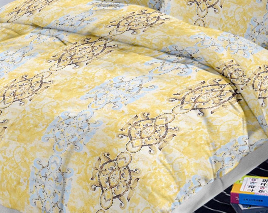 Premium Cotton King Size Double Bed Bedsheet With 2 Pillow Covers-Grey and Mustard