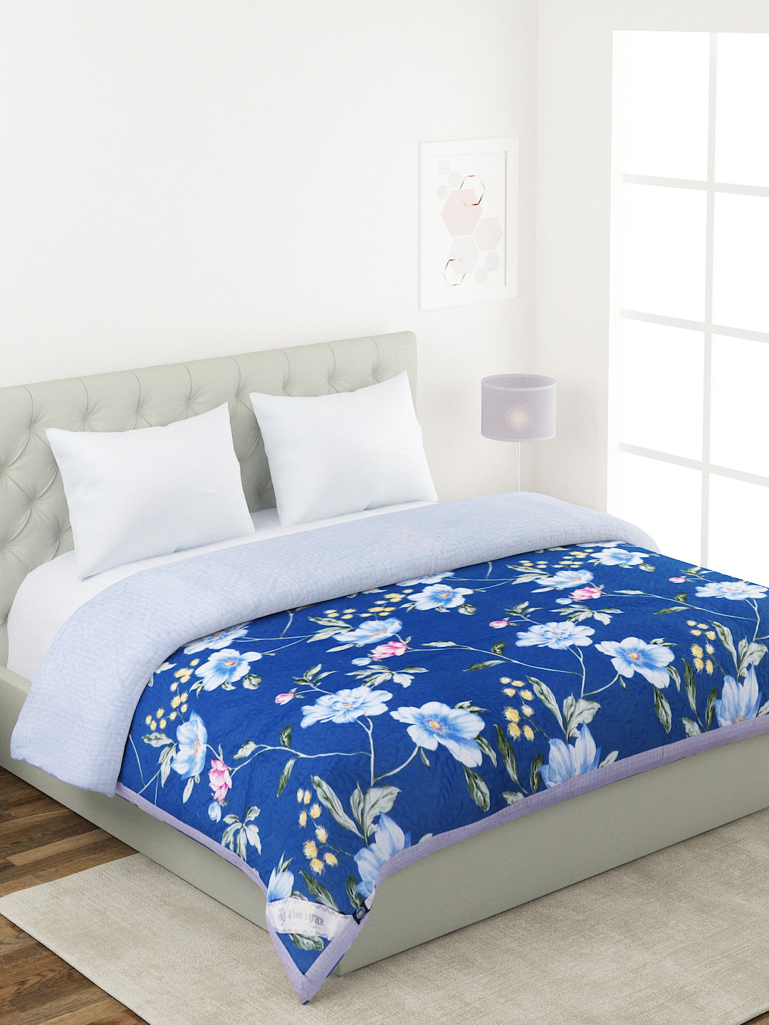 Floral Print Double Bed Light Weight Comforter-Blue