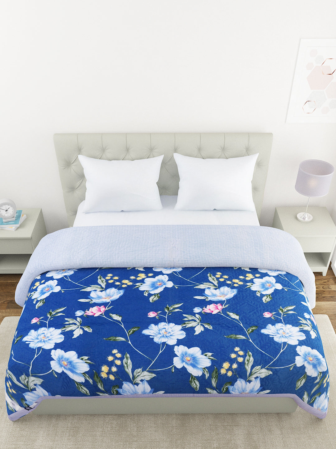 Floral Print Double Bed Light Weight Comforter-Blue
