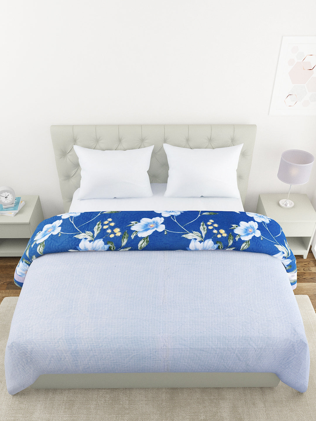 Floral Print Double Bed Light Weight Comforter-Blue