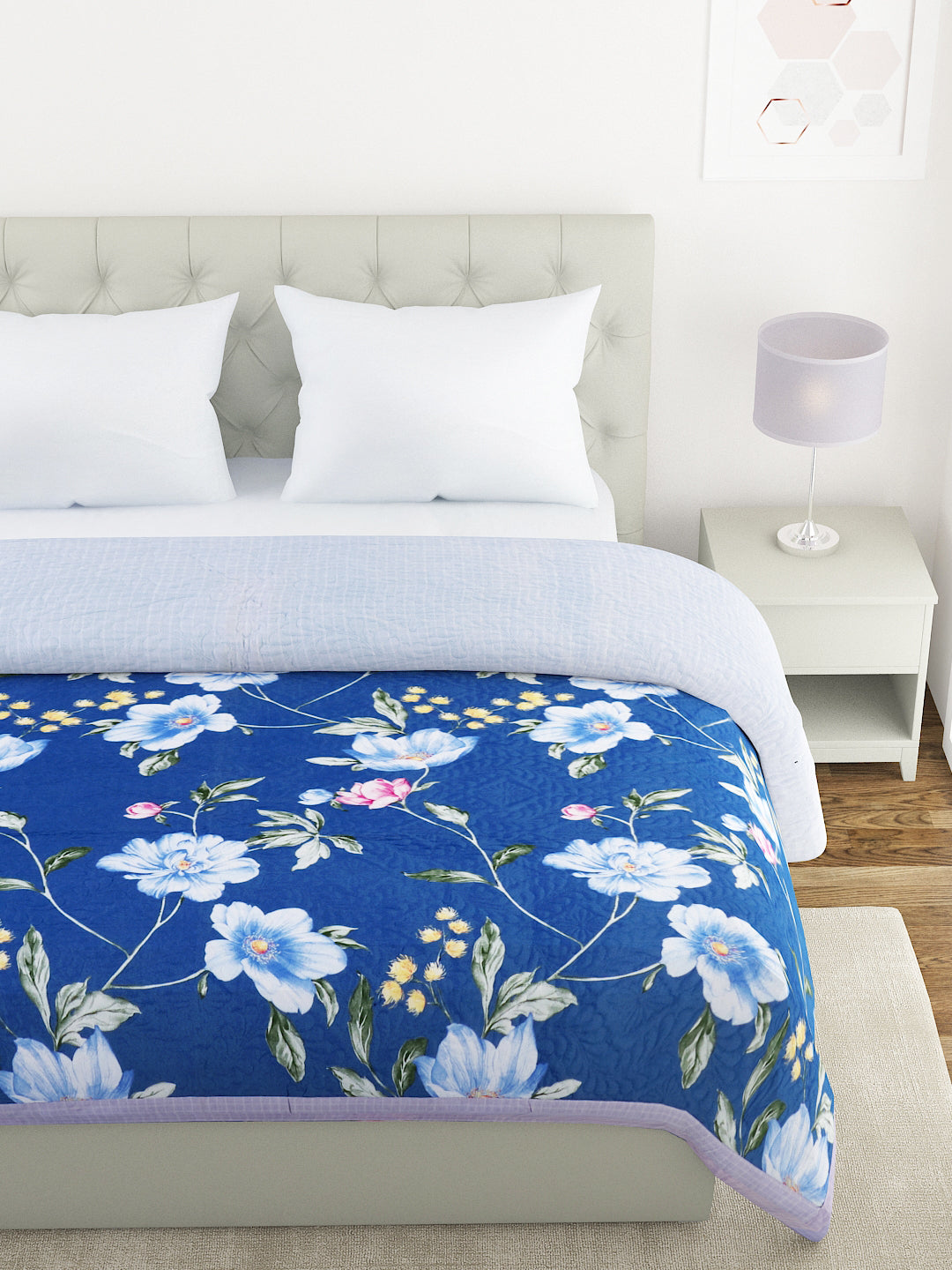 Floral Print Double Bed Light Weight Comforter-Blue