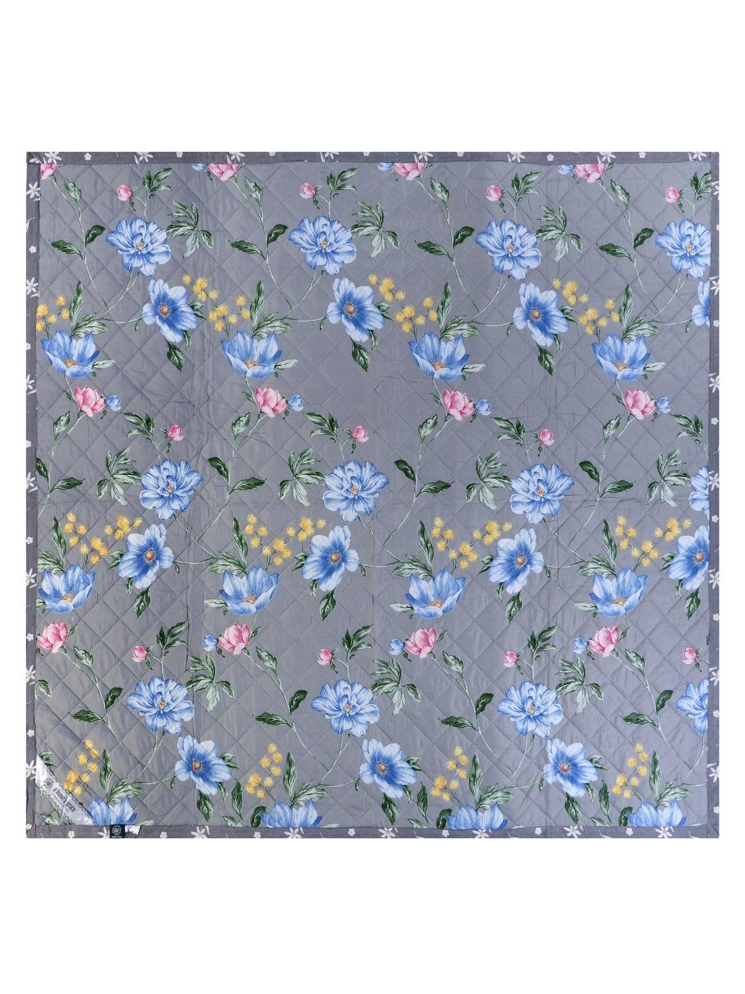 Floral Print Double Bed Light Weight Comforter- Multicolor Grey