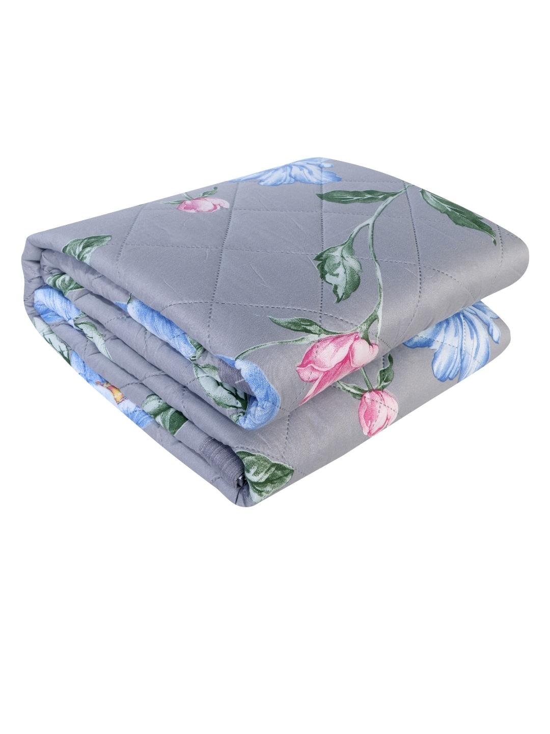 Floral Print Double Bed Light Weight Comforter- Multicolor Grey