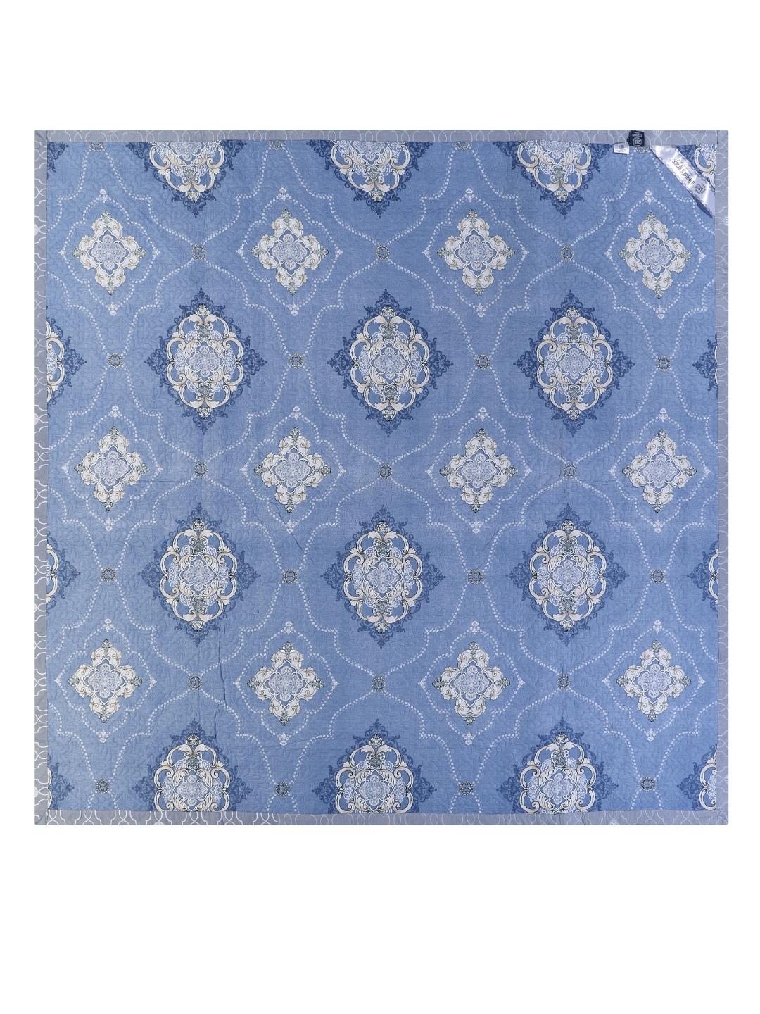Floral Print Double Bed Light Weight Comforter- Blue and Grey
