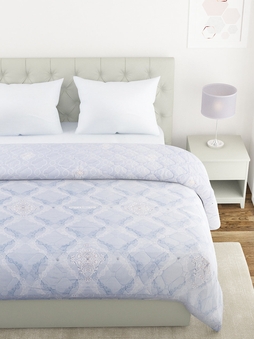 Floral Print Double Bed Light Weight Comforter- Light Blue