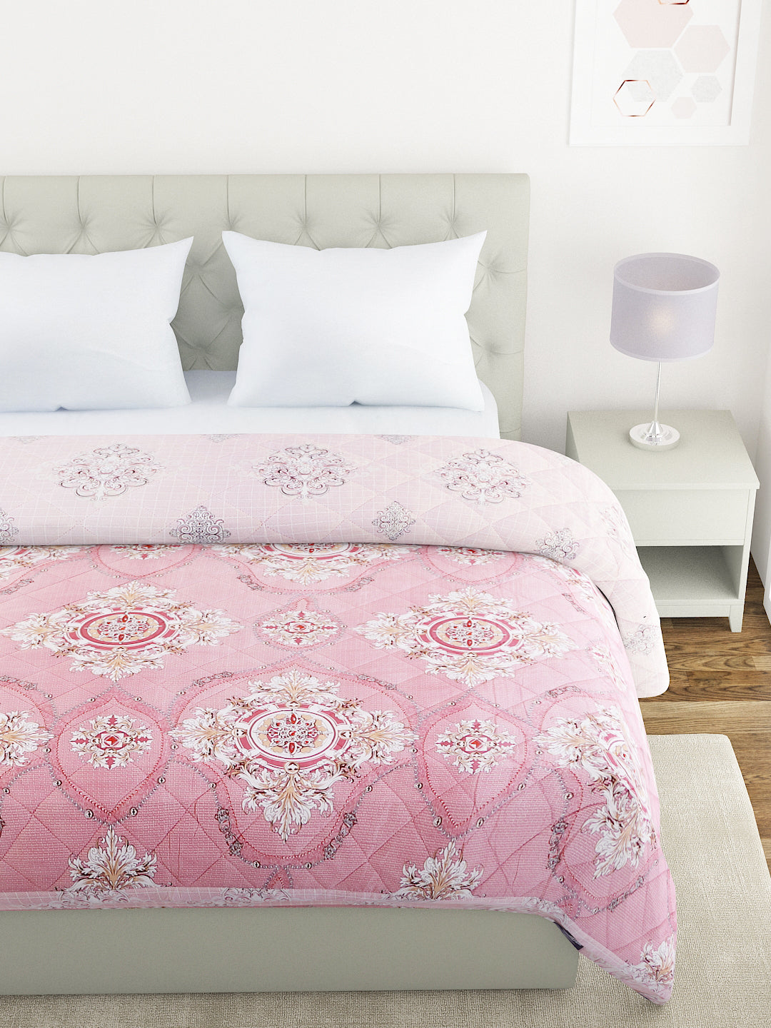 Floral Print Double Bed Light Weight Comforter- Light Pink