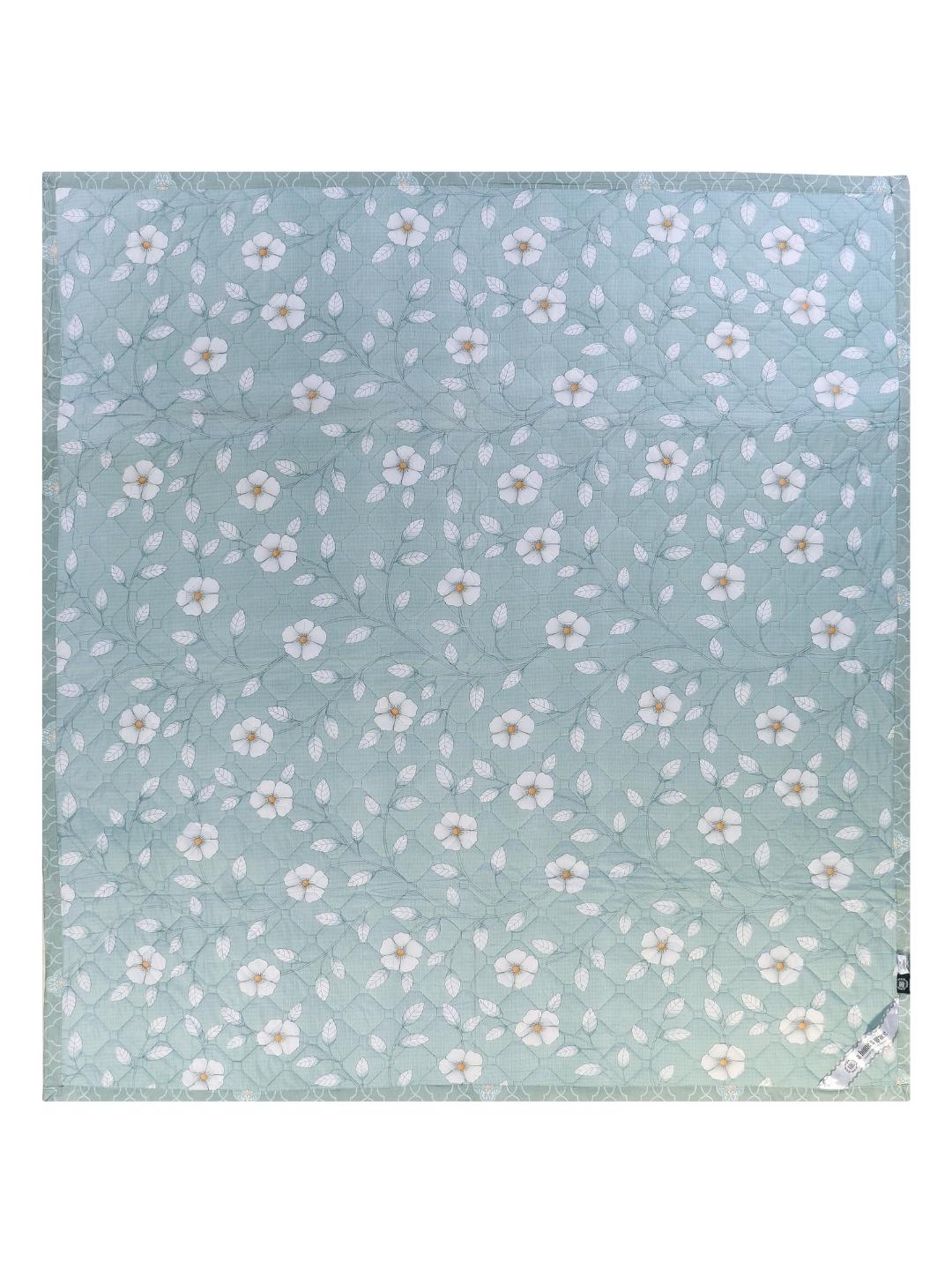 Floral Print Double Bed Light Weight Comforter- Sea Green