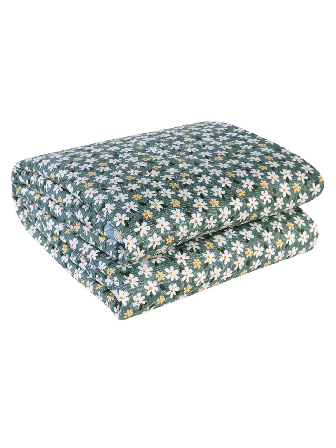 Floral Print Double Bed Light Weight Comforter- Sea Blue